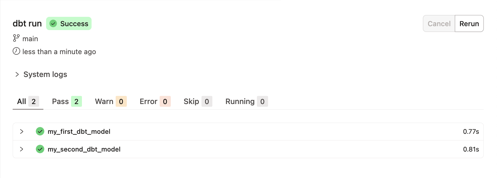 dbt run example models dbt run example models